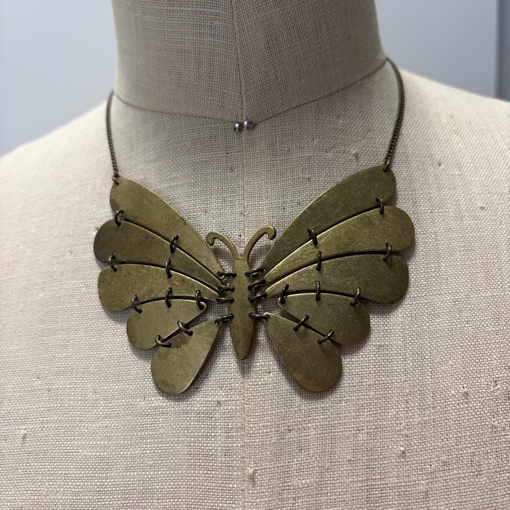 Butterfly Necklace in Antique Brass - Picture 3 of 6